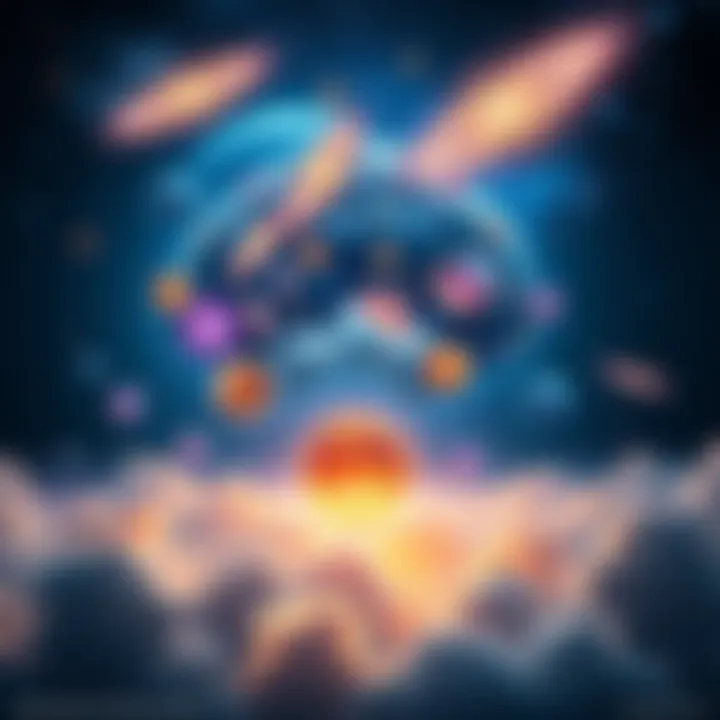 Visual representation of multiple universes created by higher beings, each with distinct features, floating within a divine mind.