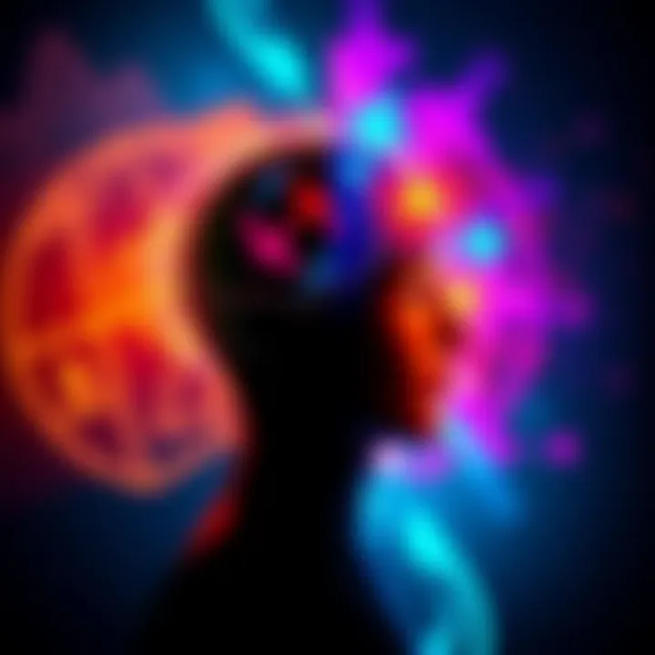 A visual representation of an INFJ balancing different traits, with contrasting colors and symbols showing introversion and extroversion.