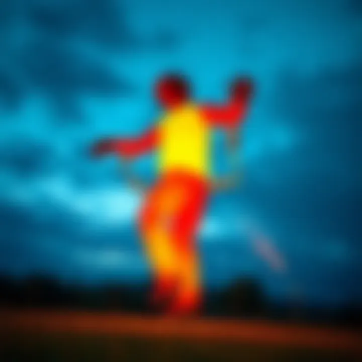 A colorful inflatable dancing figure swaying in the wind, symbolizing consciousness and identity.
