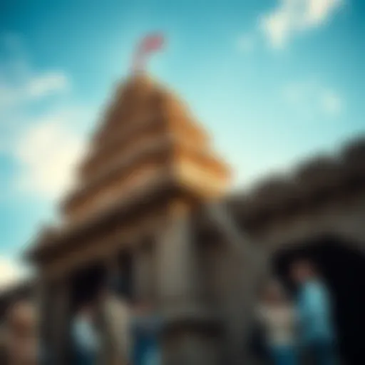 A British influencer in shoes climbing the wall of a sacred temple, drawing attention and concern from onlookers.