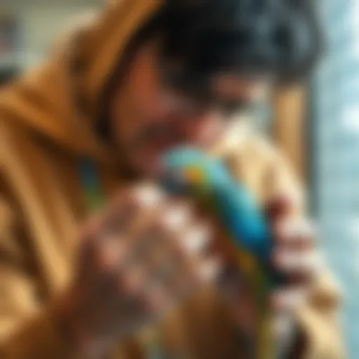 A caring individual gently tends to a weak, injured parrot, symbolizing dreams and health issues that follow.