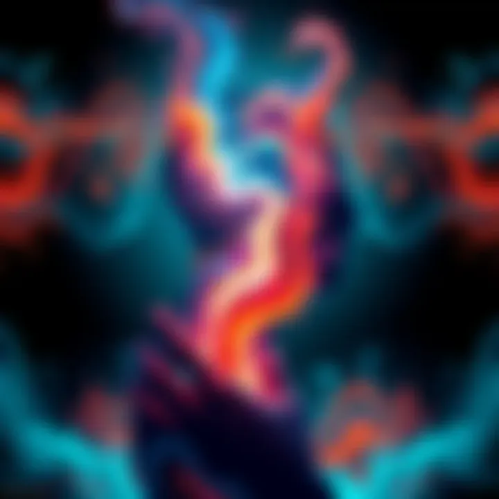 Inner Life Representation An abstract illustration showing a human silhouette filled with colorful swirling patterns, representing the complexity of human thoughts and feelings, with light emanating from within