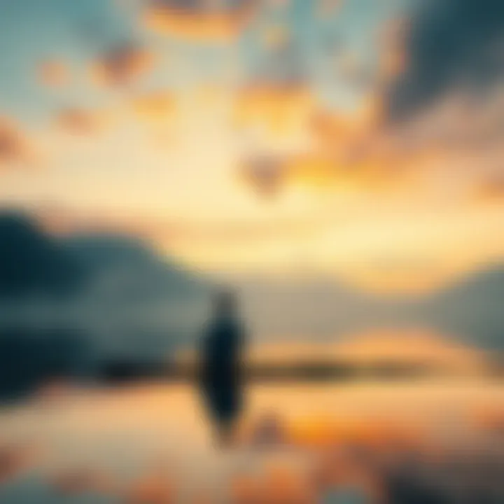 A person sitting peacefully by a calm lake, reflecting on their thoughts and emotions, symbolizing inner peace.