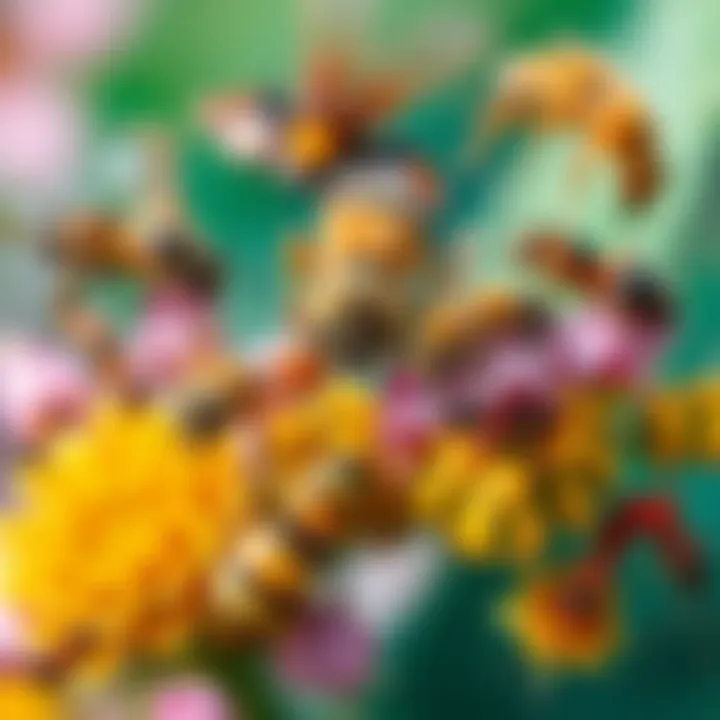 A close-up view of various insects like butterflies, bees, and ants on a colorful background, representing their significance in daily life.