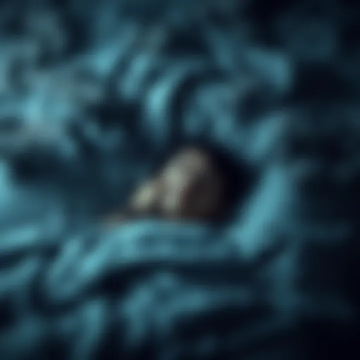 A person lying in bed with a distressed expression, surrounded by dark swirling clouds and a sound wave symbol, indicating a frightening lucid dream.