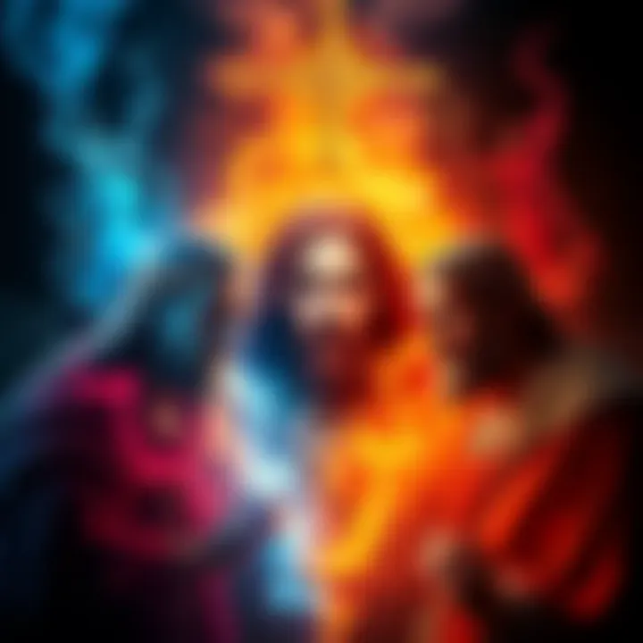 Interconnected Messiahs A symbolic representation of Zoroaster, Jesus, and a third Messiah, intertwined with historical and spiritual elements.