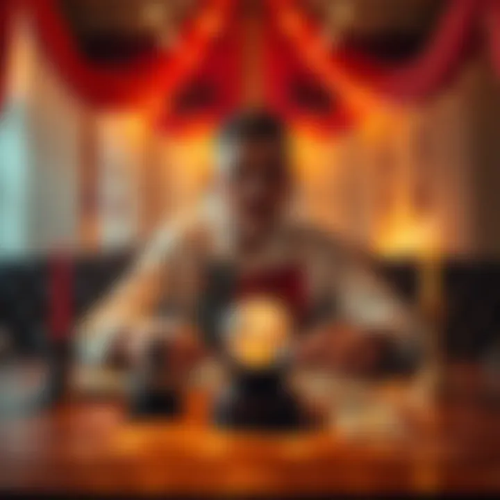 A person sitting at a table with tarot cards and a crystal ball, inviting community members for free intuition readings.