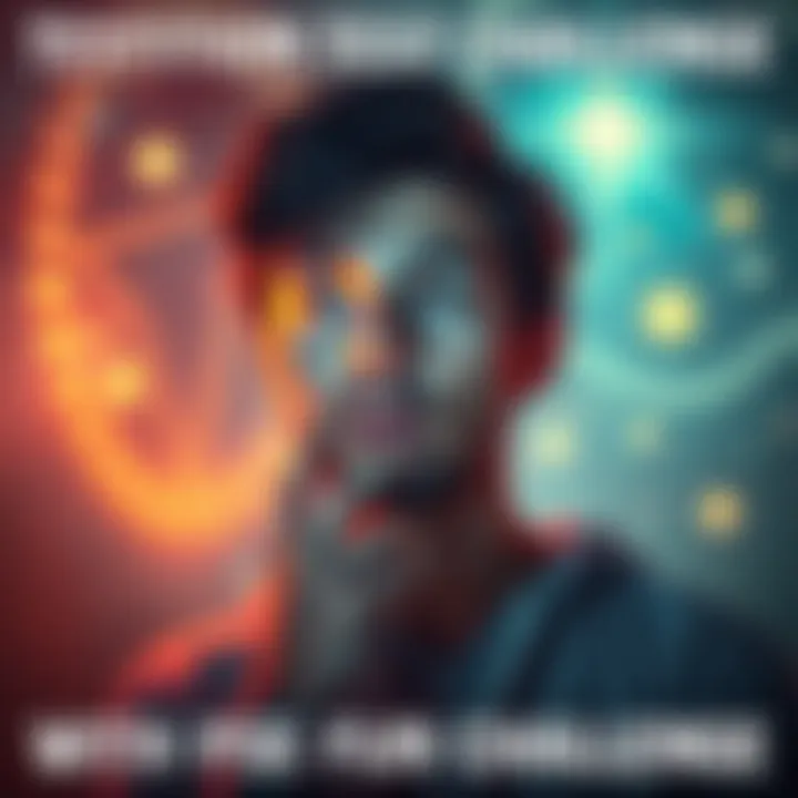 Intuition Test Challenge A person thinking deeply while asking questions to test their psychic intuition, surrounded by symbolic imagery like light and stars.