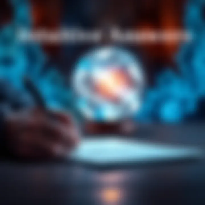 A person writing a question on paper with a crystal ball in the background, symbolizing intuitive guidance.