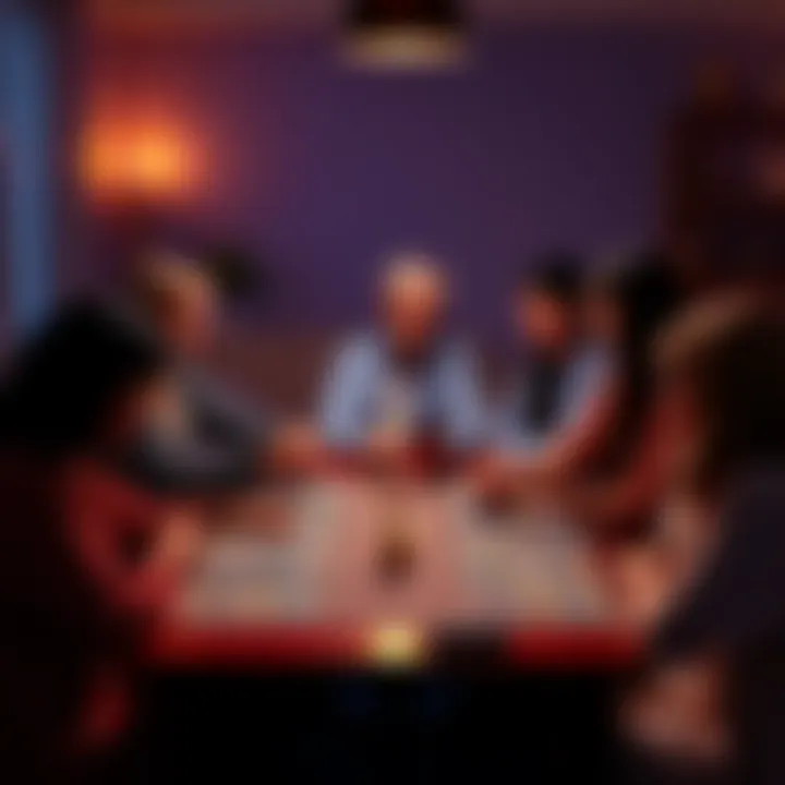 Intuitive Card Reading Event A group of people gathered around a table with tarot and oracle cards, engaging in an intuitive card reading session, while a reader shares messages and insights.