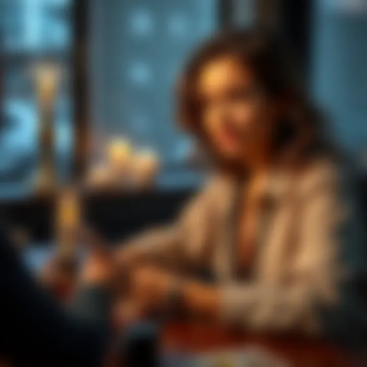 A beginner intuitive reader sitting at a table with tarot cards, inviting people to ask yes or no questions.
