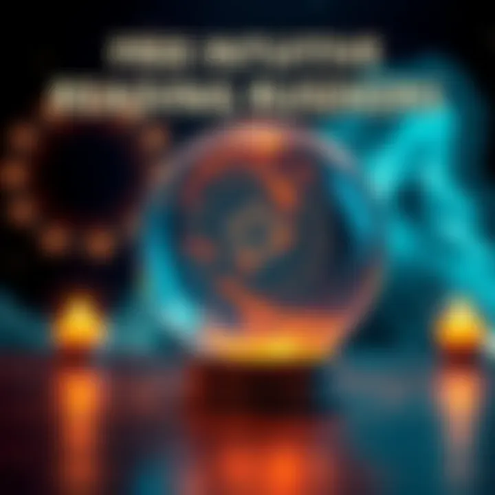 A glowing crystal ball with mystical symbols, inviting people to seek intuitive readings by sending their name and birth date.