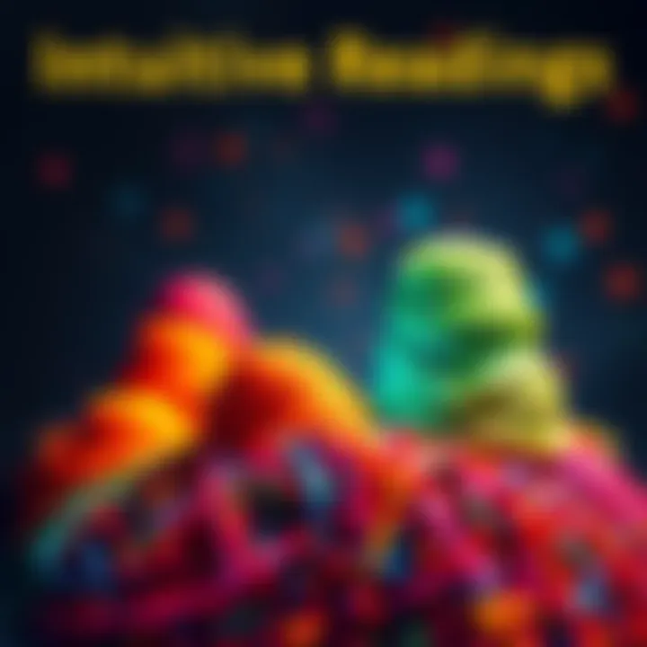 Four colorful piles representing different intuitive readings, inviting people to choose one for personalized insights.