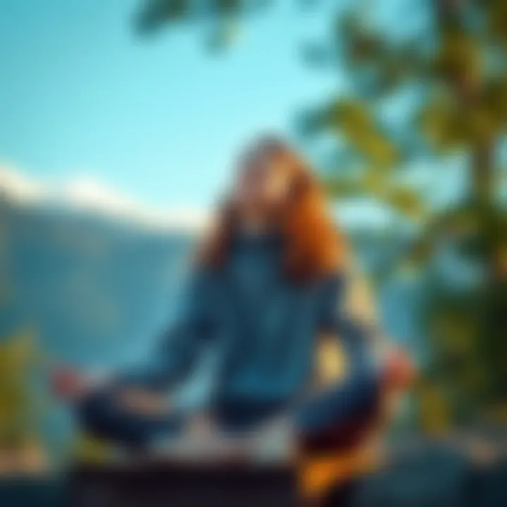 A person sitting calmly with eyes closed, reflecting on their thoughts, surrounded by nature, symbolizing inner intuition and self-discovery.