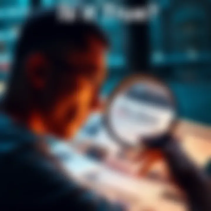 A person looking through a magnifying glass at news articles and documents, symbolizing investigation into recent claims and controversies.