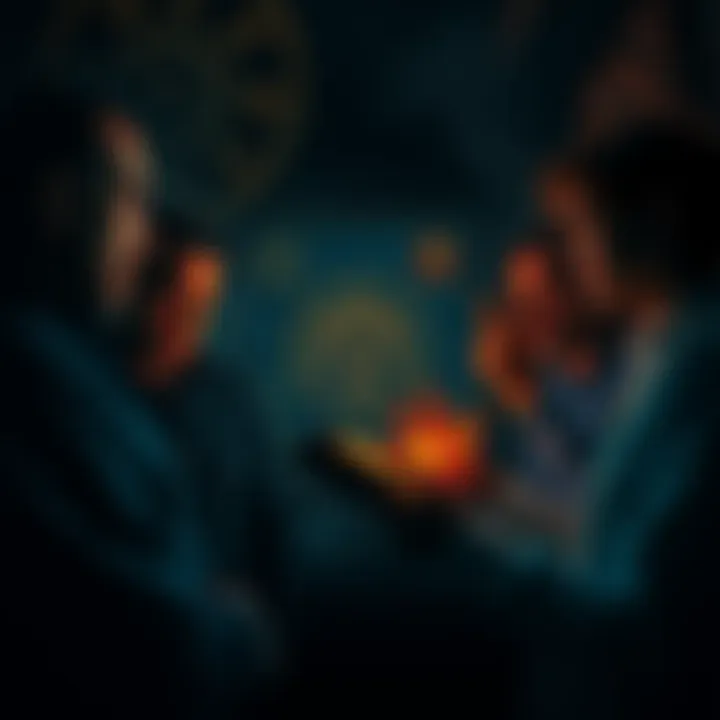 A group of investigators examining dark occult symbols in a dimly lit room, showing expressions of concern and intrigue.