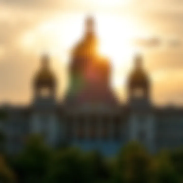 A view of Iowa's five-dome golden capitol building shining under the sun, highlighting its architectural beauty and historical significance.