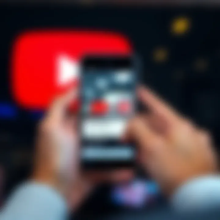 A person holding an iPhone displaying a YouTube video with a music note icon, showing the option to download as MP3