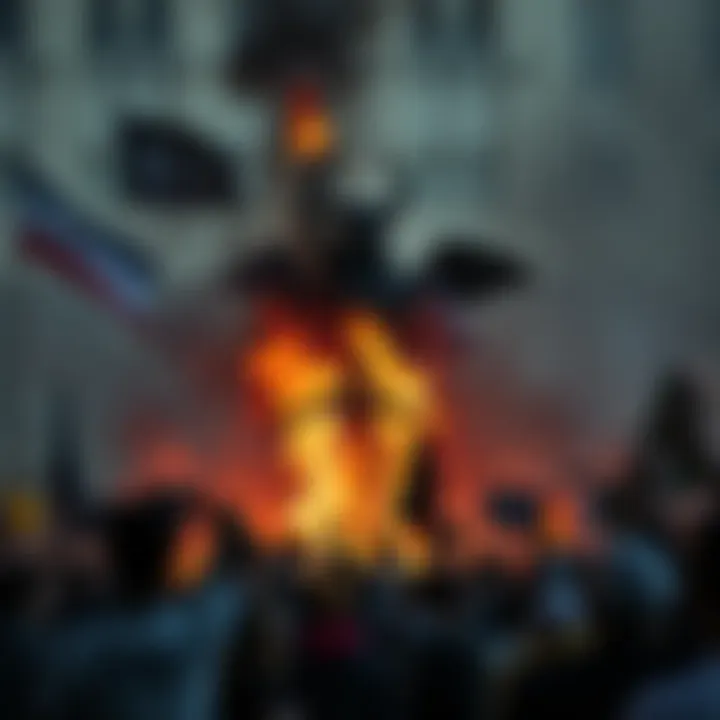 Crowd of protesters in Iran burning a Moloch statue and chanting anti-Israel slogans