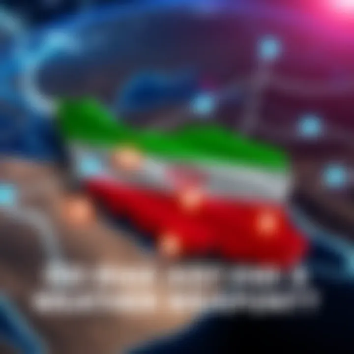 Graphic showing Iran's map with weather symbols indicating storms and droughts