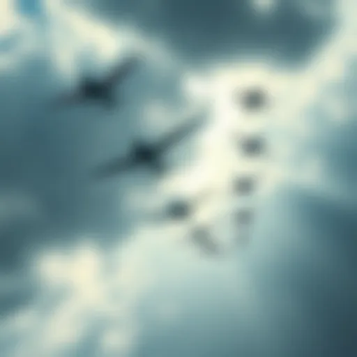A formation of larger and smaller Iranian drones flying together in a pattern resembling a jellyfish.