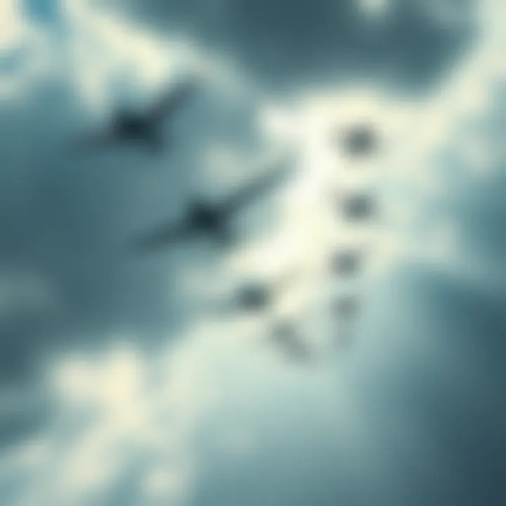 A formation of larger and smaller Iranian drones flying together in a pattern resembling a jellyfish.