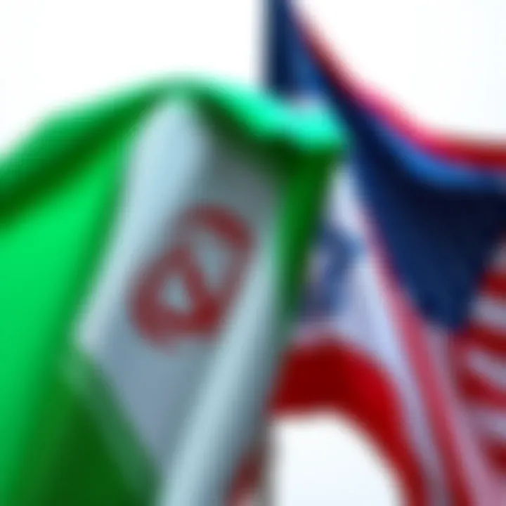 Iranian Flag and U.S. Flag An image showing the Iranian flag next to the U.S. flag, symbolizing the complex relationship between Iran and the U.S.
