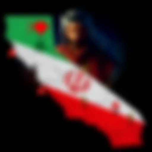 Iran's Threat to California A map showing the outline of California with symbols representing threats, like a warning sign and a middle-eastern figure in the background.