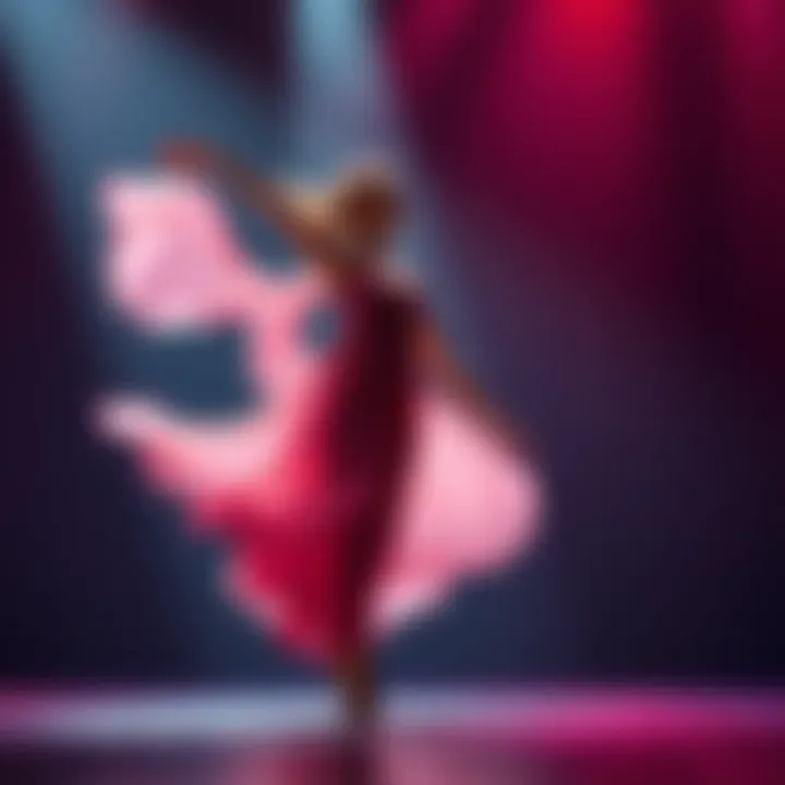 A graceful dancer in flowing attire performing on stage, embodying movement and expression.