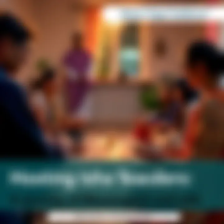 Isha Yoga teachers engaging with hosts in a warm home setting, radiating positive energy and sharing teachings, creating a welcoming atmosphere.