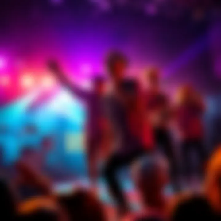 The Island Boys showcasing their unique style while performing, surrounded by vibrant lights and an energetic crowd.