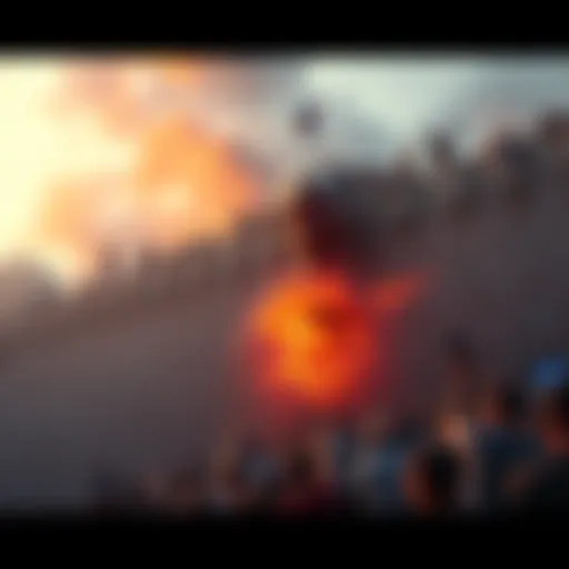 A chaotic scene of zombies attacking a wall around Jerusalem during a music event, with people panicking and trying to escape.