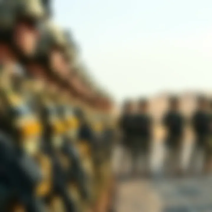 Israeli Soldiers in Formation Israeli soldiers stand in formation during a military exercise, showcasing their readiness and strength.