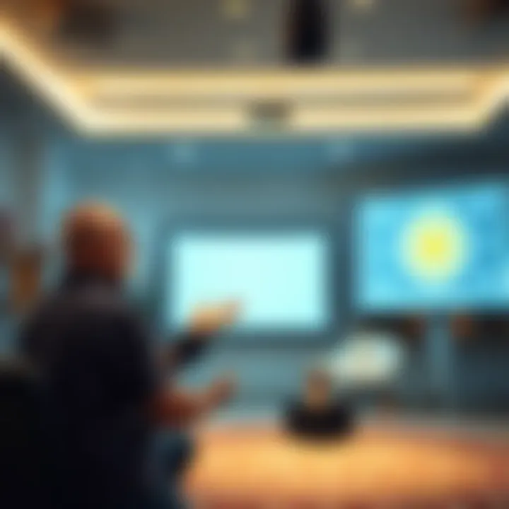 Itzhak Bentov speaking about the science of Kundalini and consciousness in a well-lit studio, with a projector showing diagrams in the background.