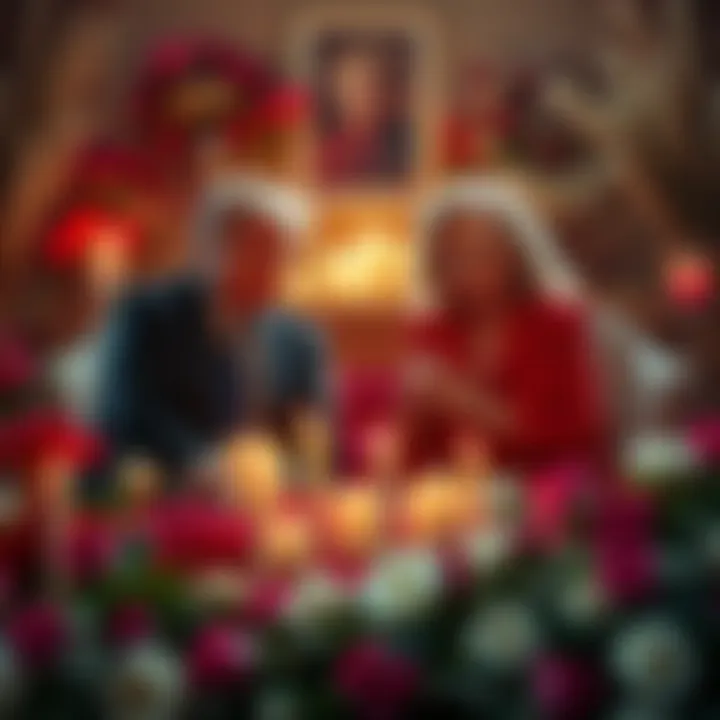 A somber scene reflecting the lives and legacies of Ivana Trump and Virginia Giuffre, surrounded by flowers and candles as a tribute.