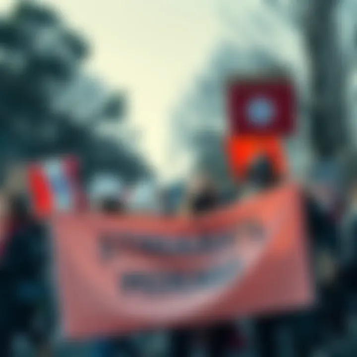 Students protesting against administration decisions regarding Israel, holding banners on a university campus.