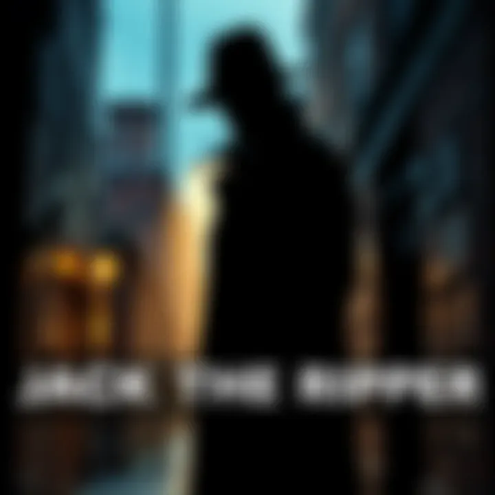 A shadowy figure wearing a hat and coat stands in a dark alleyway, hinting at the mysterious identity of Jack the Ripper.