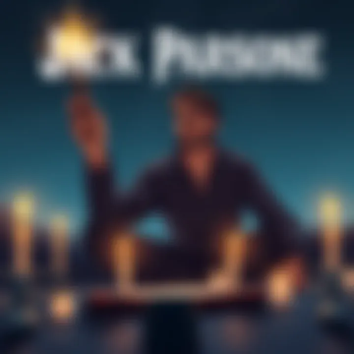 An illustration of Jack Parsons performing a ritual under a starry sky, with symbols and candles around him.