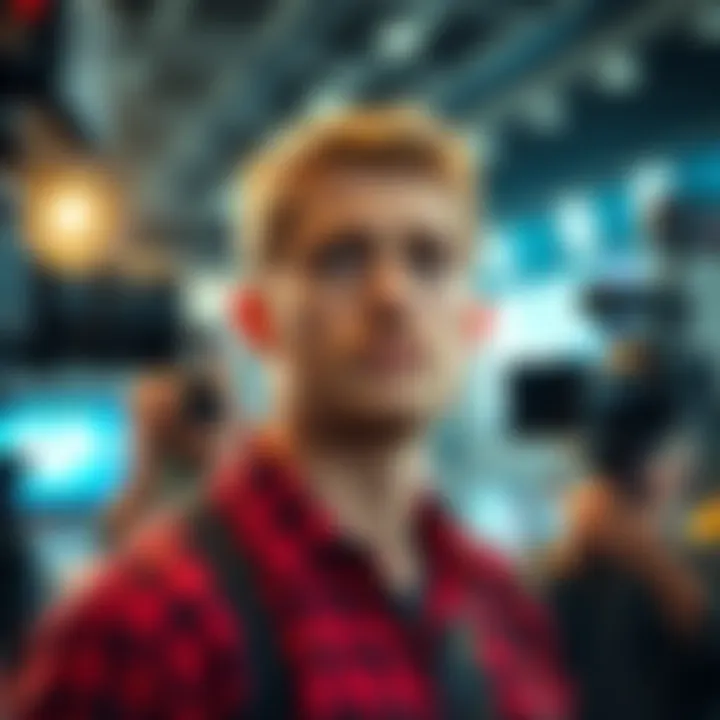 Jake Anderson looking stressed while filming a reality TV show, surrounded by cameras and crew
