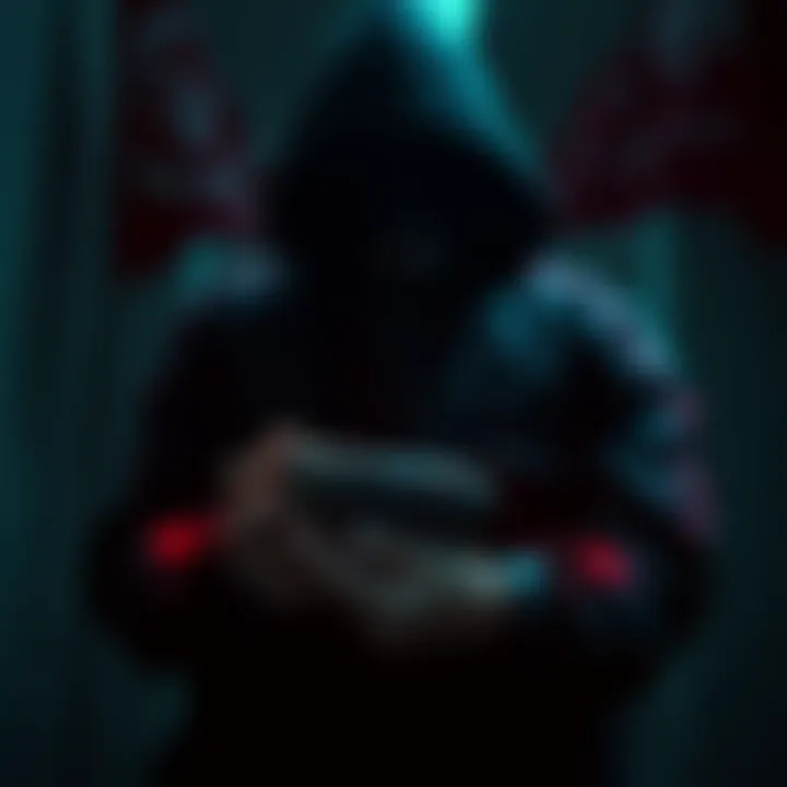 A shadowy figure holding a mysterious cylinder with occult symbols in a dim light, representing the ongoing investigation into James' claims.