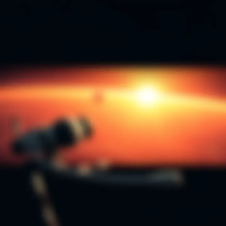 Artistic representation of the James Webb Telescope observing a distant exoplanet with potential signs of life