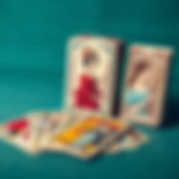 The Jane Austen Tarot deck displayed with borderless design and colorful cards, alongside the guidebook that highlights her characters.