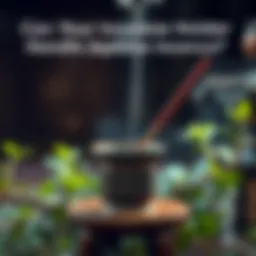 A Japanese incense holder featuring traditional design, with a stick of Shoyeido incense placed inside, surrounded by calming greenery.