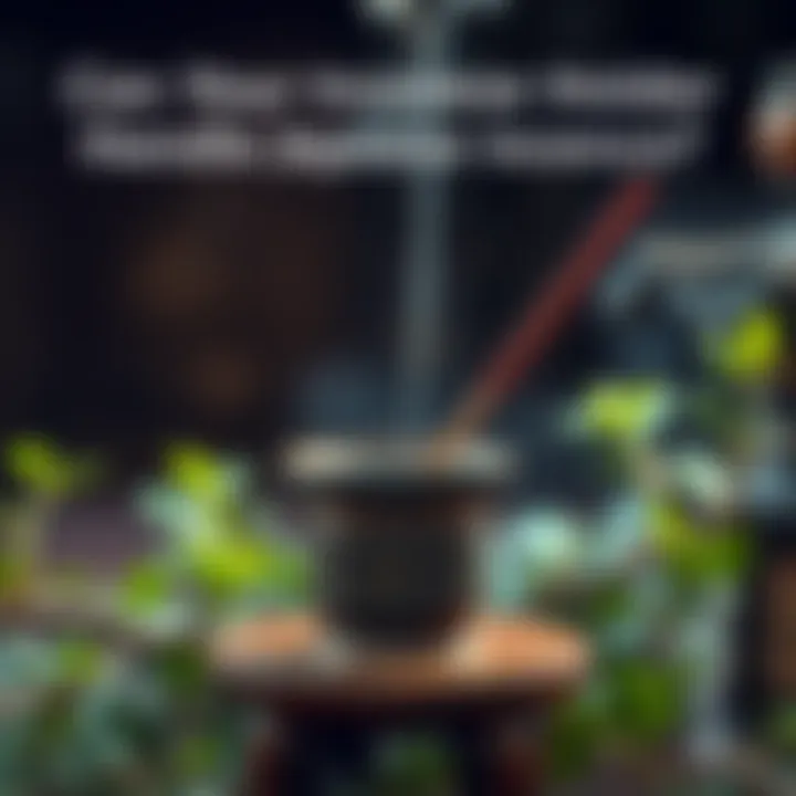 Japanese incense holder with incense A Japanese incense holder featuring traditional design, with a stick of Shoyeido incense placed inside, surrounded by calming greenery.