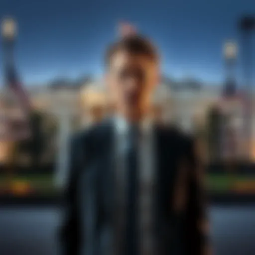 Jared Kushner standing in front of the White House, wearing a suit, looking serious