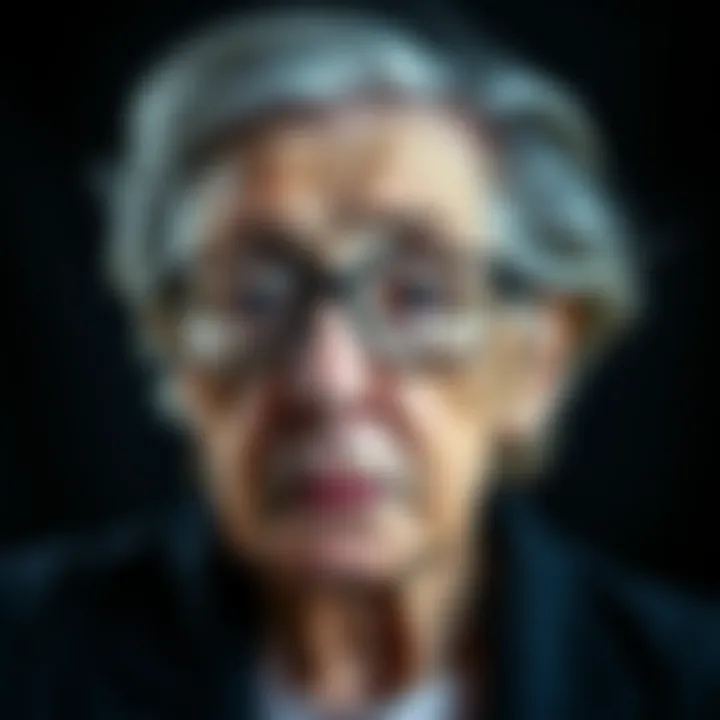 A portrait of Jeanne Calment, a woman with gray hair and glasses, reflecting on her long life and the controversies surrounding it.