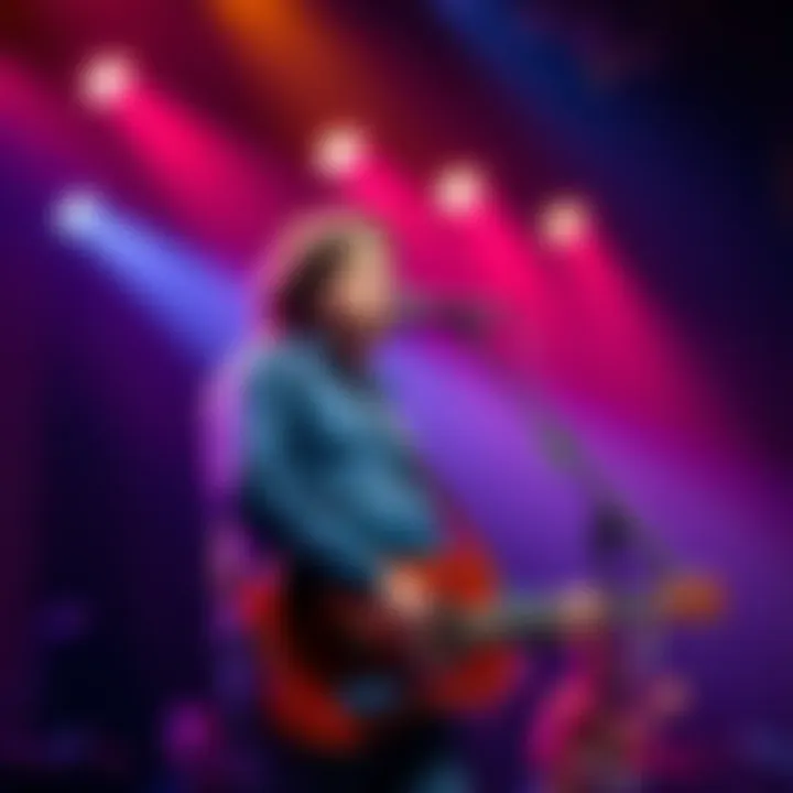 Jeff Buckley stands on stage with a guitar, passionately singing into a microphone, capturing the audience's attention