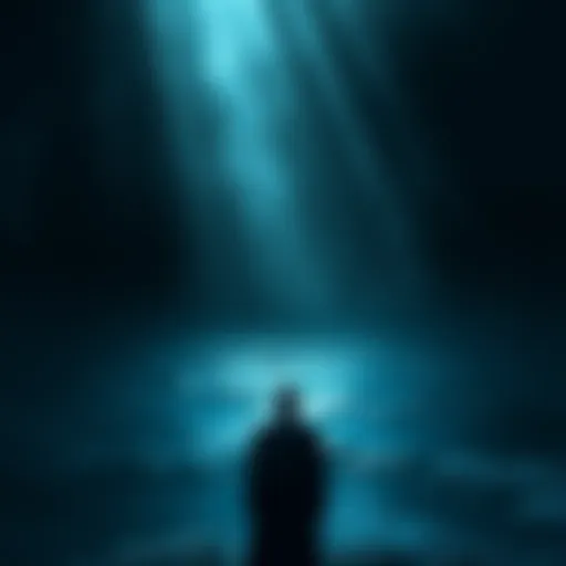 A shadowy figure resembling Jeffrey Epstein stands before a dark ocean backdrop, hinting at connections to the Cult of Dagon.