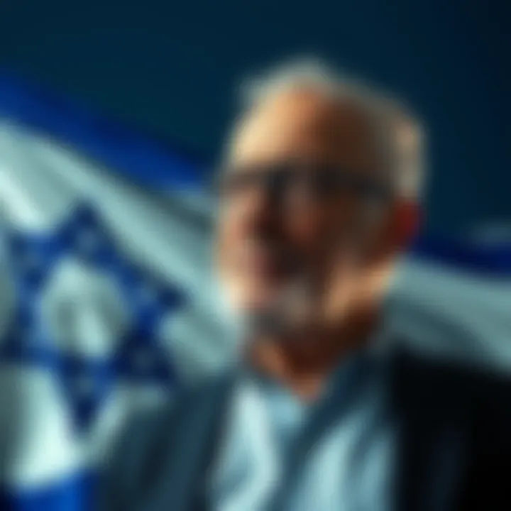 Jeffrey Epstein standing with an Israeli flag in the background, symbolizing the controversy surrounding his alleged ties to Israeli espionage.