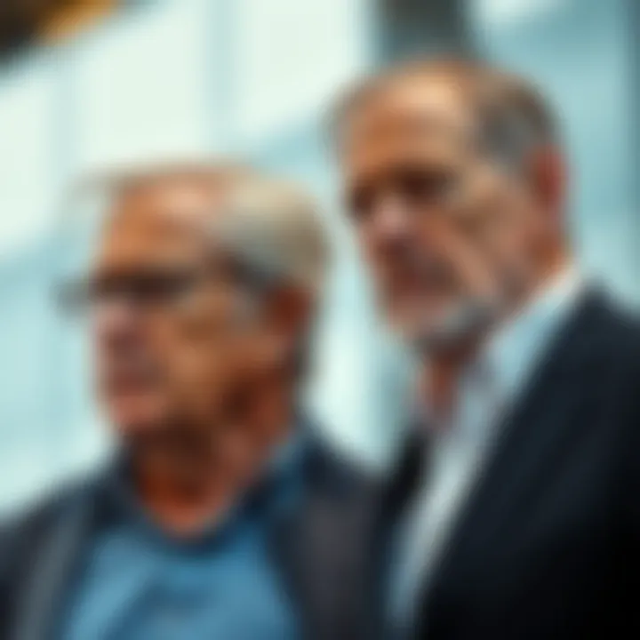 Jeffrey Epstein stands next to an unidentified man, both looking serious, hinting at hidden actions of the elite.